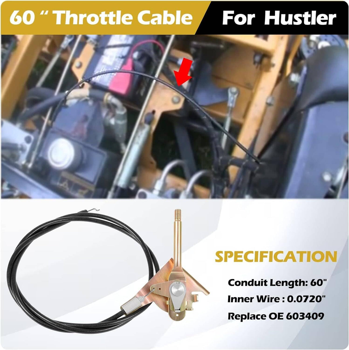 Solid Spare 603409 Throttle Control Cable 16670 for Hustler Zero-turn Mower 60" Super Z HD