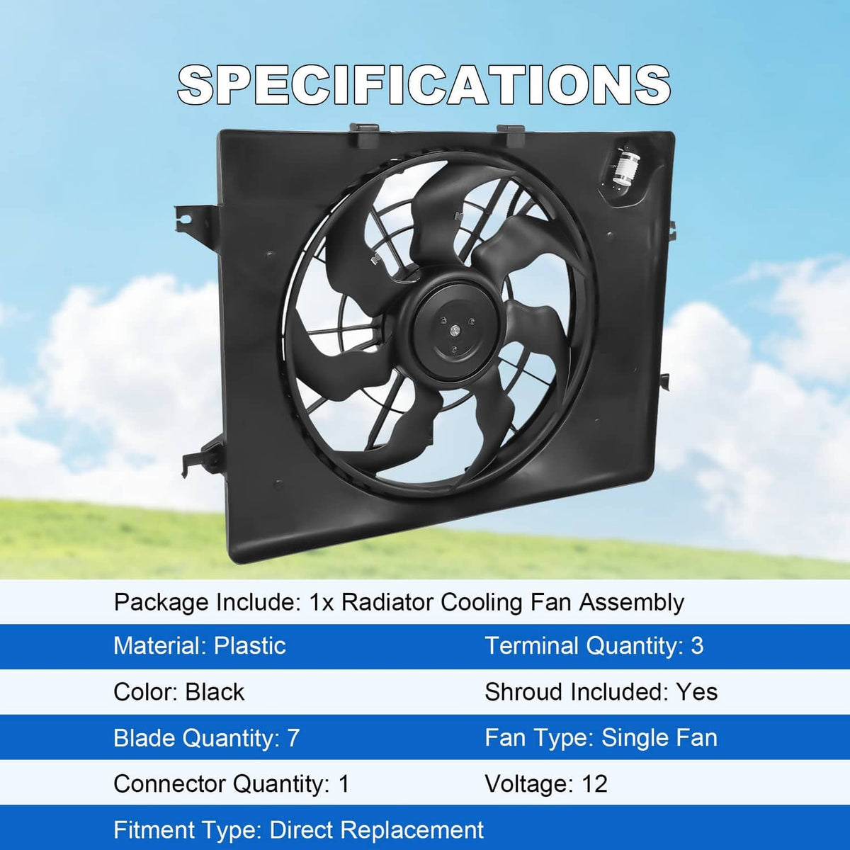 Solidspare Radiator Condenser Cooling Fan Assembly Fit for Hyundai Sonata 2011 2012 2.4L