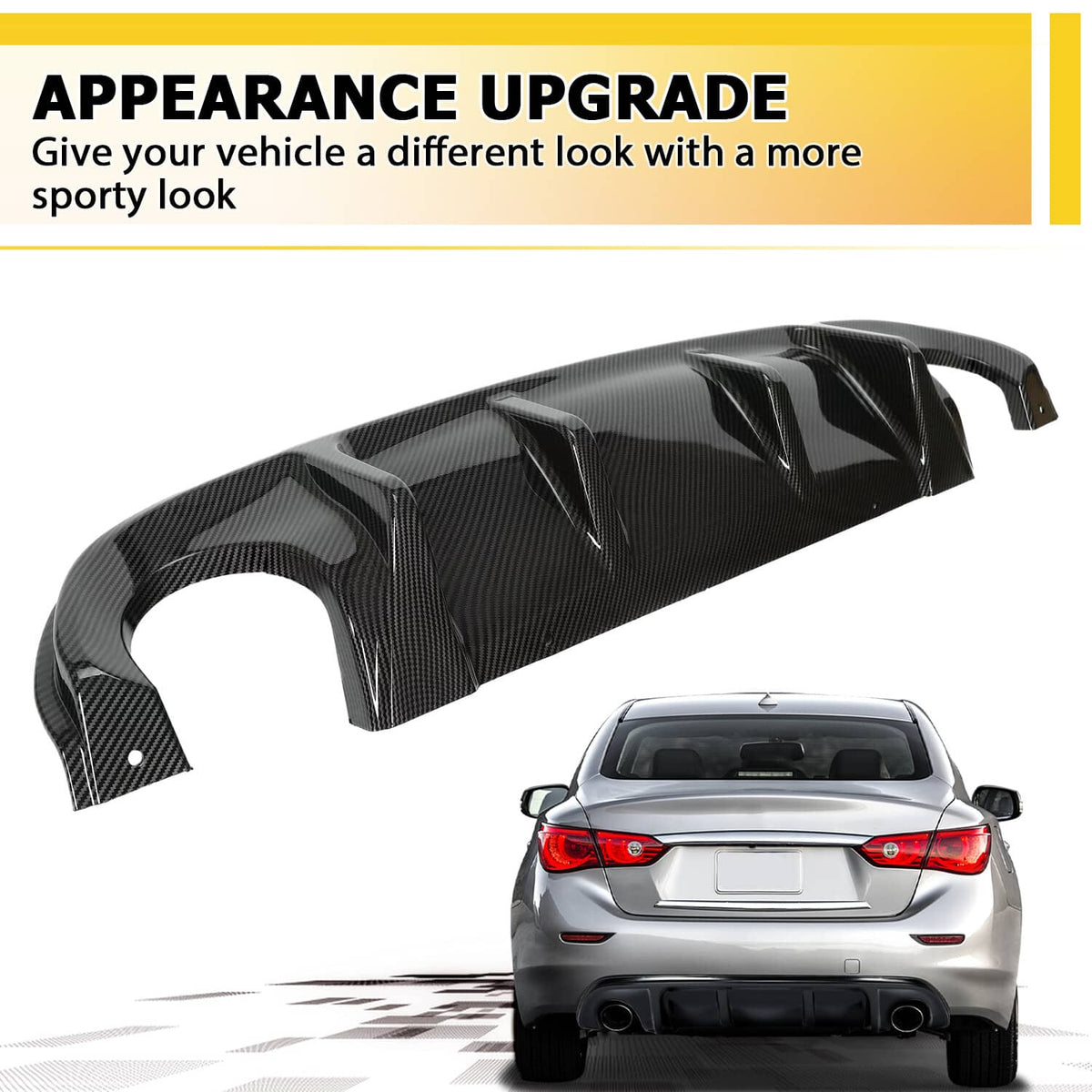 Solid Spare Rear Lip For 2014-2017 Infiniti Q50 Bumper Diffuser Wing Carbon Fiber Style