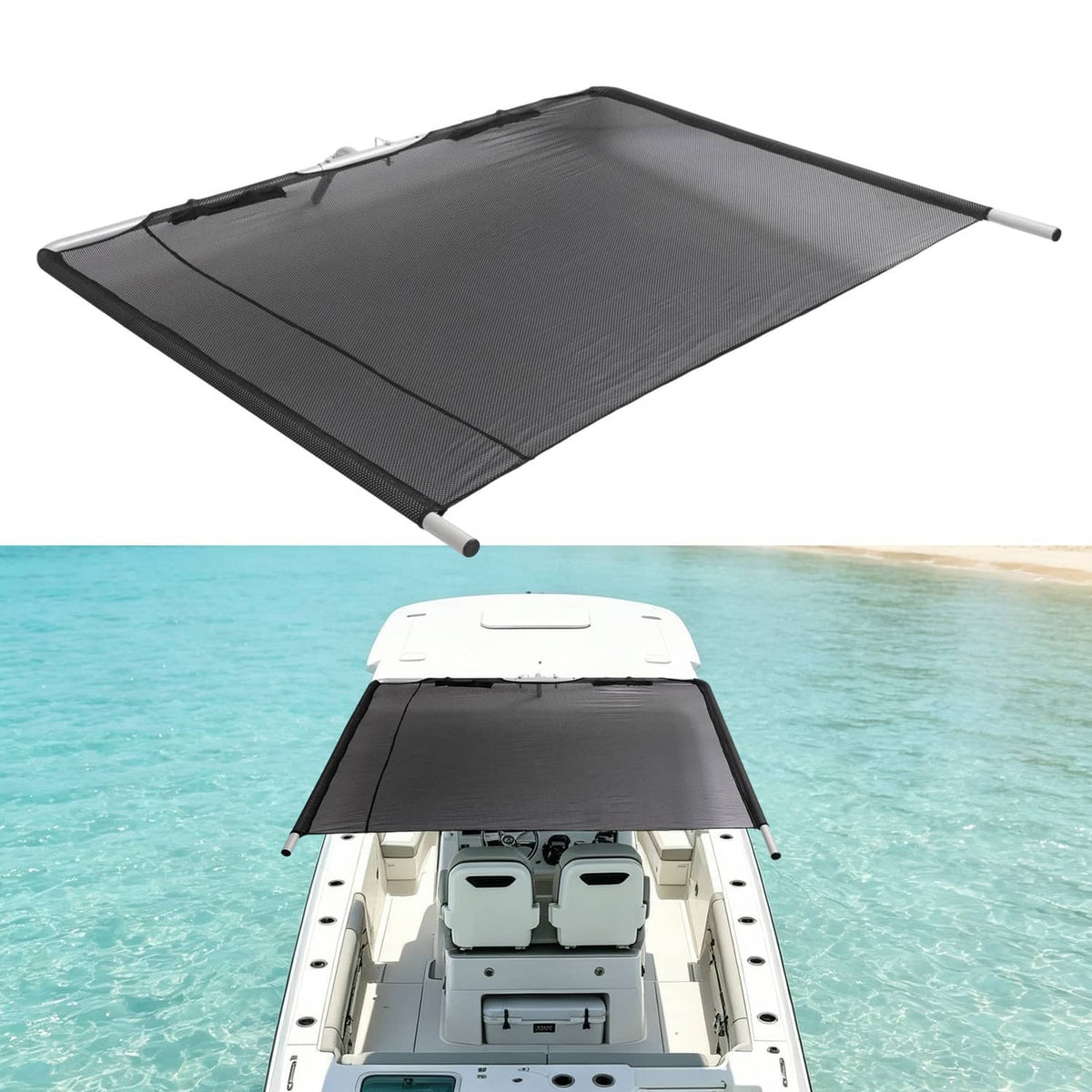 Solidspare Boat Sun Shade Silvery Black Aluminium Powder Coated  For Boats 25 ft and Under