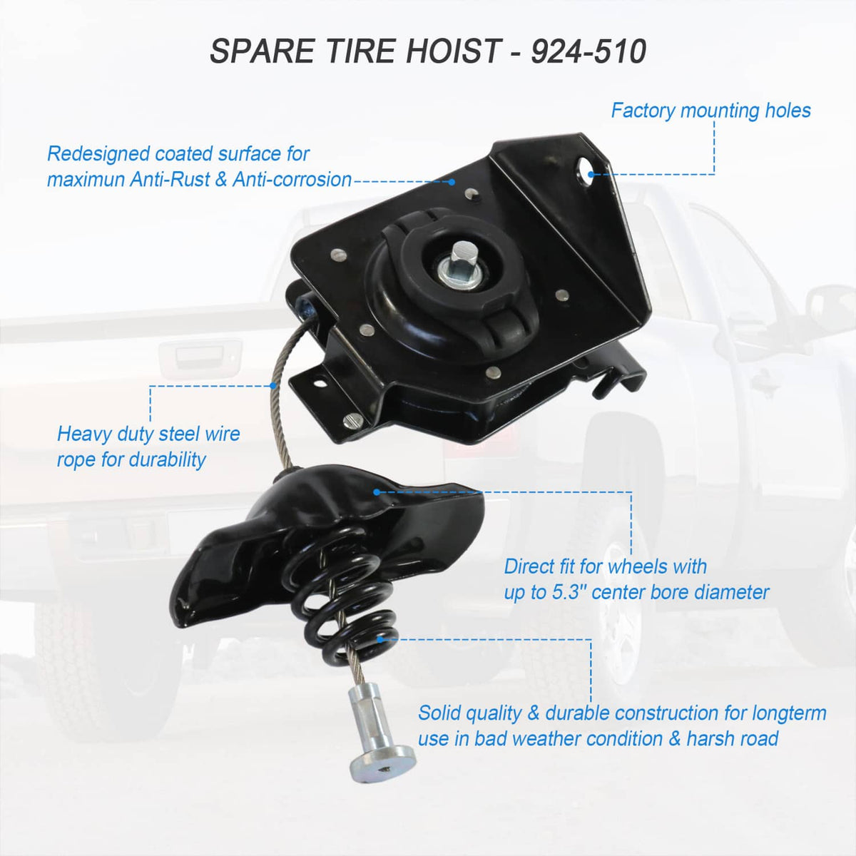 Solidspare 924-510 For Silverado Sierra 1500 2500 Pickup Spare Tire Winch Carrier Hoist