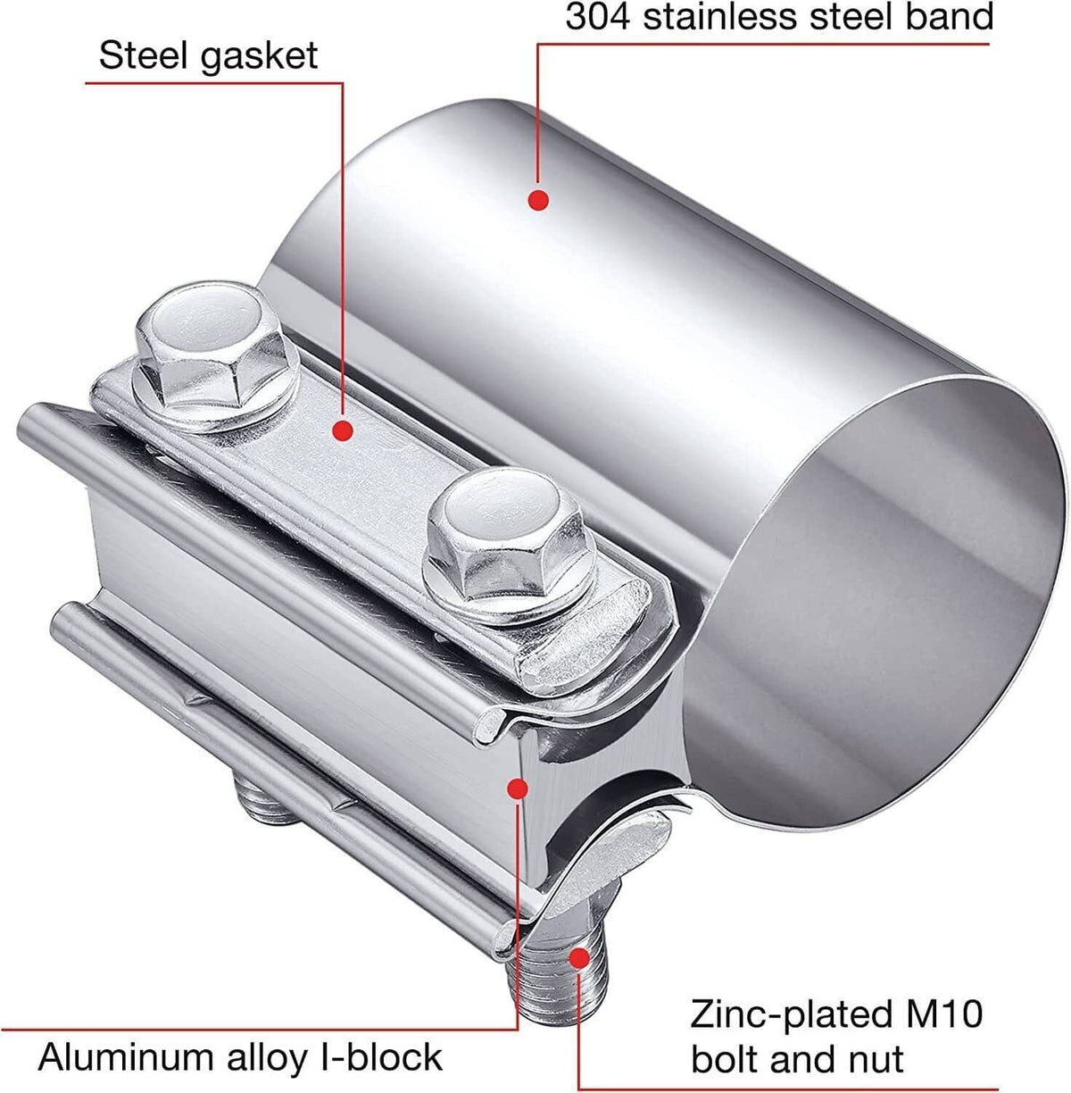 Solidspare 2Pcs 2.5" Inch Butt Joint Band Exhaust Clamp Sleeve Coupler T304 Stainless Steel