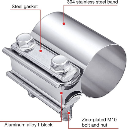 Solidspare 2Pcs 2.5" Inch Butt Joint Band Exhaust Clamp Sleeve Coupler T304 Stainless Steel