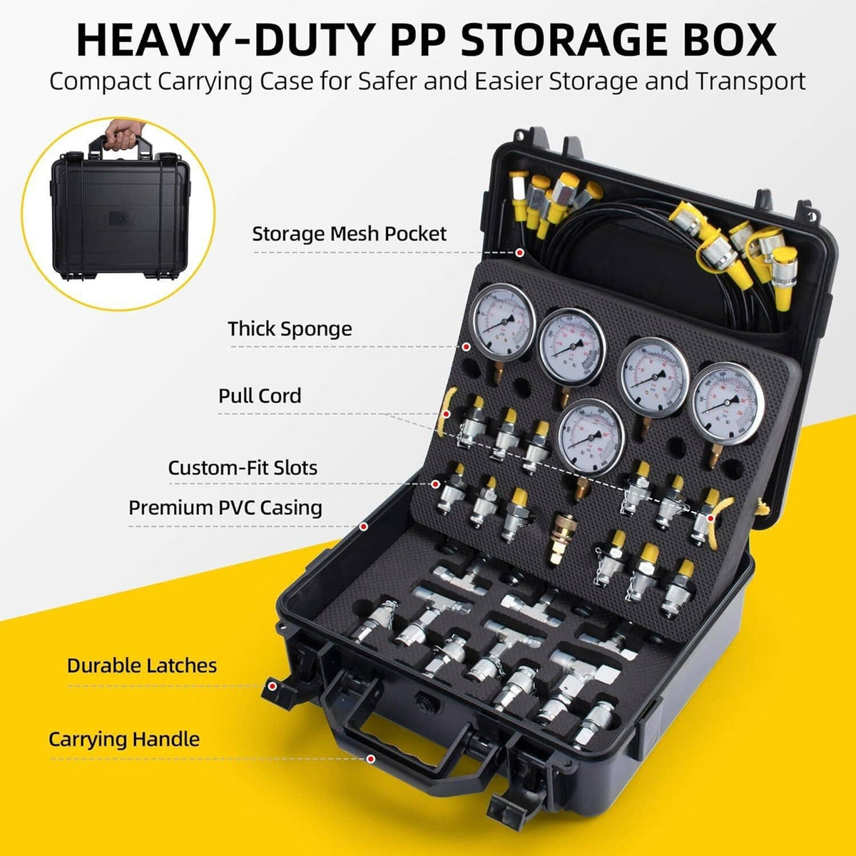 Solidspare 60Mpa Hydraulic Pressure Test Kit 5 Gauges 13 Couplings 14 Tee Connectors 5 Hose