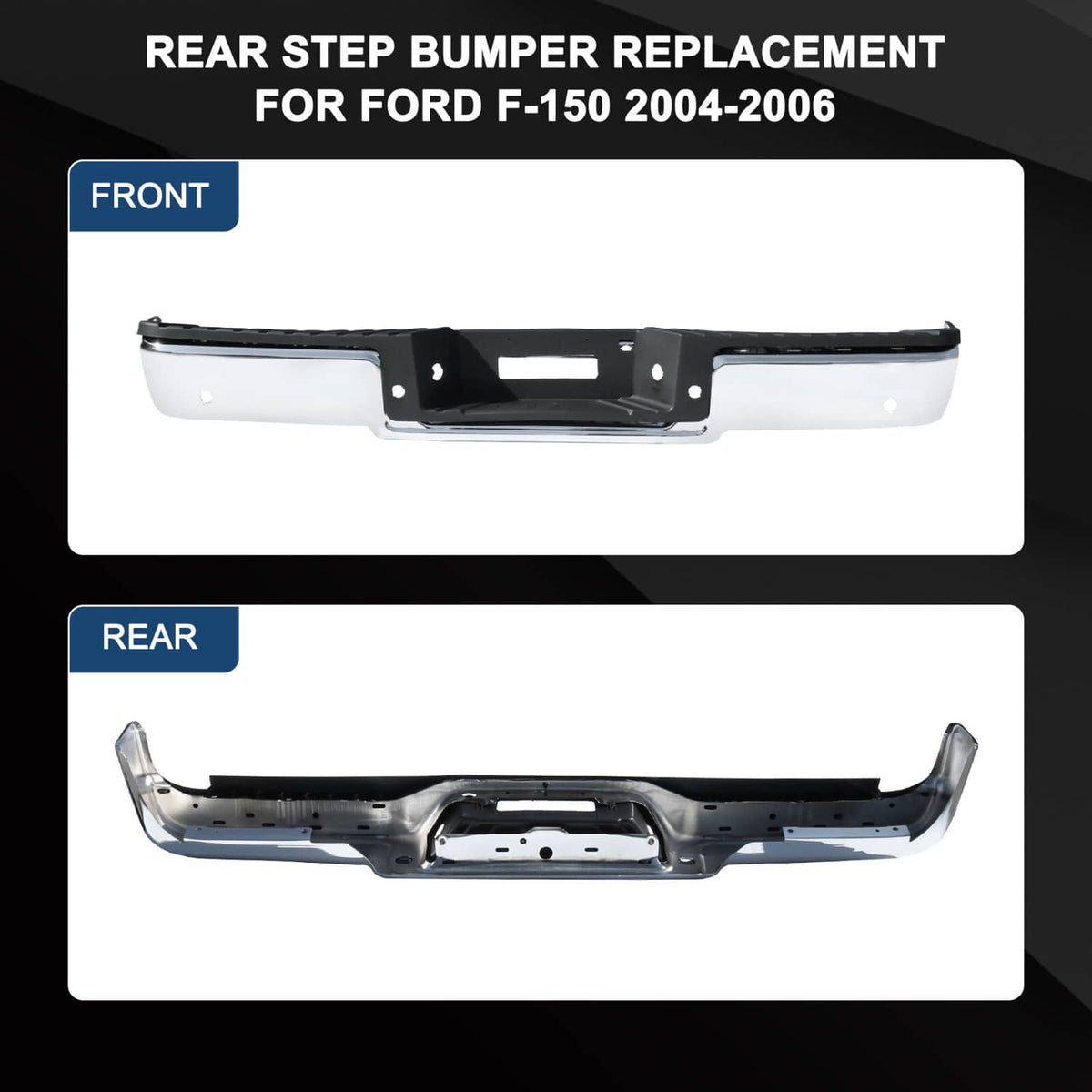 Solidspare Step Bumper For 2004-2006 Ford F-150 Assembly With Sensor Holes Chrome Rear