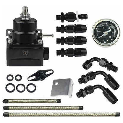Solidspare Universal Adjustable Fuel Pressure Regulator Kit 100psi Guage AN6 Fitting Black
