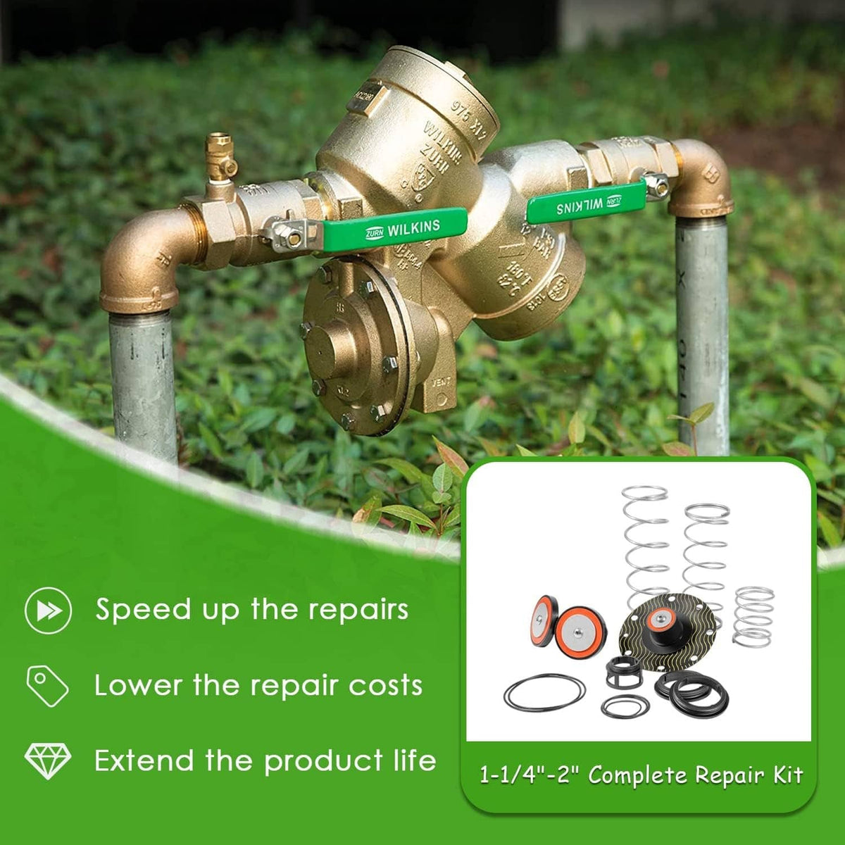 Solidspare 1-1/4"-2" Complete Repair Kit For Zurn Wilkins Backflow Preventer 975XL & 975XL2