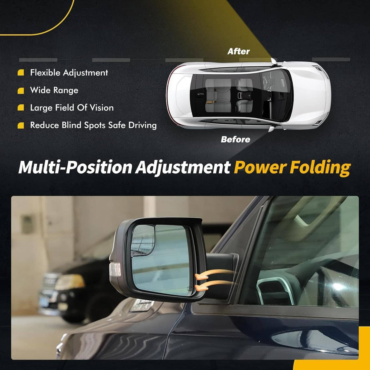 Solidspare For 2019-2024 Ram 1500 Mirror Heated Power Folding Driver Left Side 68462769AB