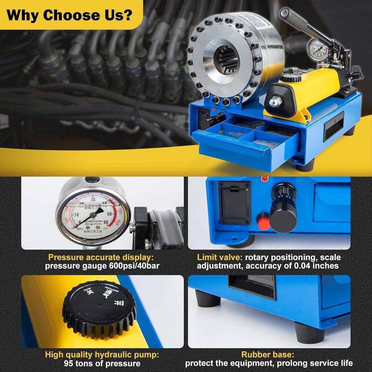 Solidspare New 5600KN Hydraulic Hose Crimper Pipe Clamping Machine w/ 8 Sets Dies 10mm-30mm
