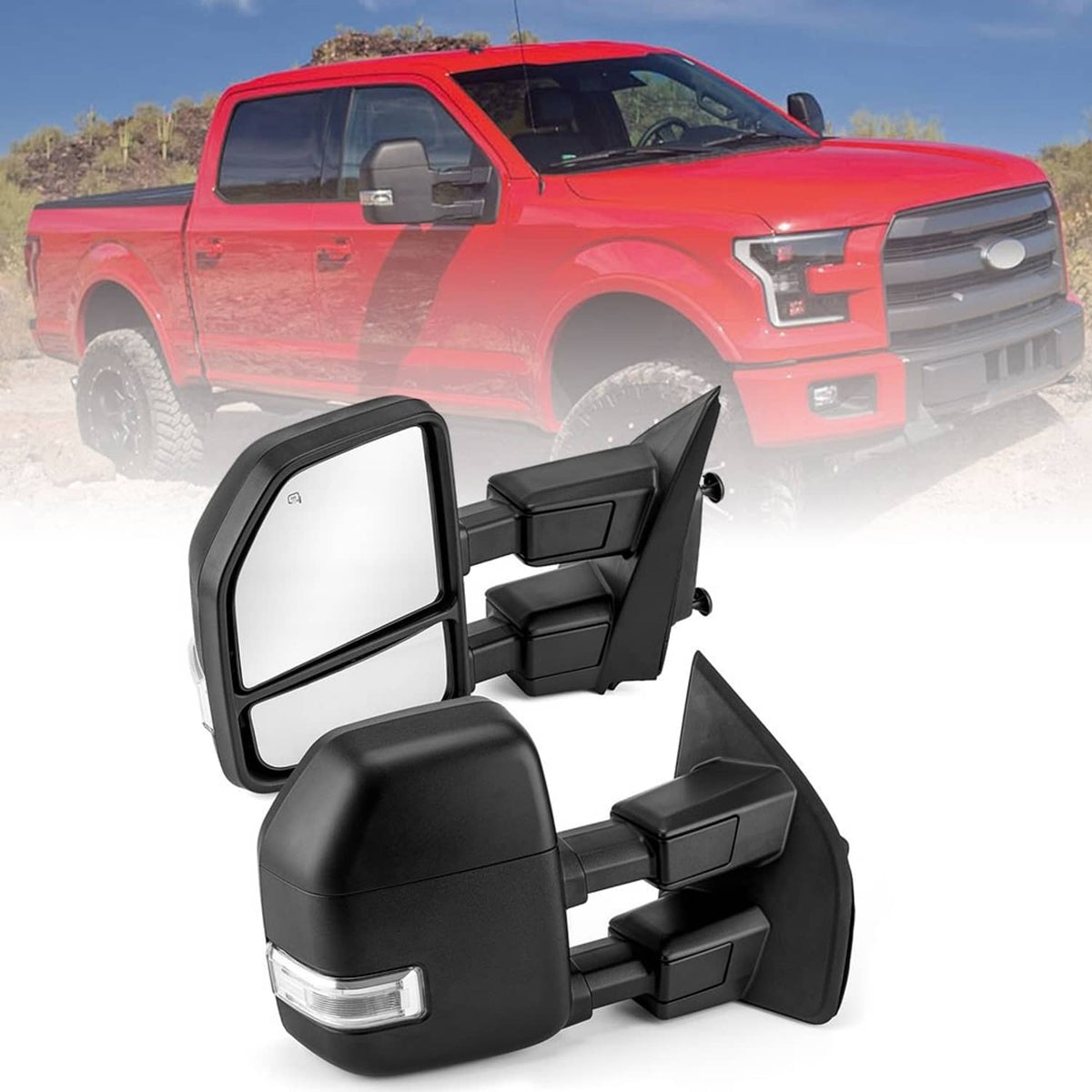 Solidspare Towing Mirrors For 2017-2019 Ford F-250 Super Duty Power Heated LED Signal LH&RH