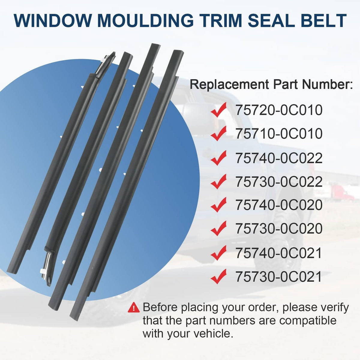 Solidspare Window Moulding Weatherstrip Seal Belt 4× For Toyota Tundra Double Cab 2000-2006