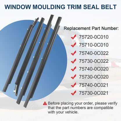 Solidspare Window Moulding Weatherstrip Seal Belt 4× For Toyota Tundra Double Cab 2000-2006