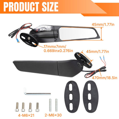 Solidspare LED Turn Siganl Light Rearview Wind Wing Mirrors For Kawasaki NINJA ZX6R ZX1000