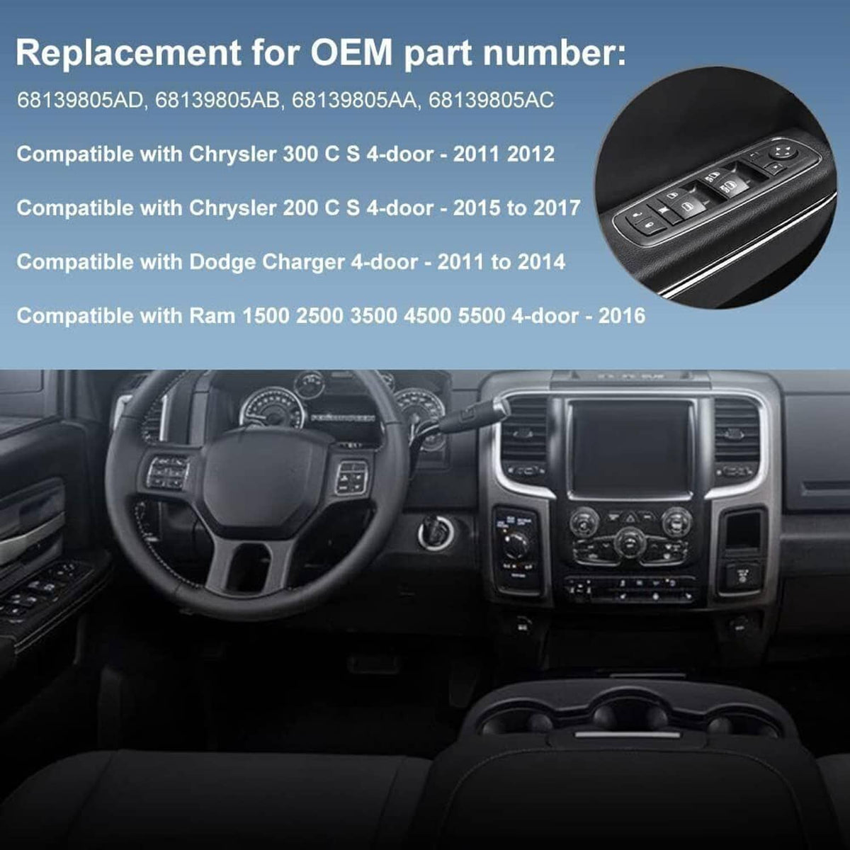 Solidspare Black Front Driver Side Window Switch 56046823AE For 2016-2018 Ram 1500 2500