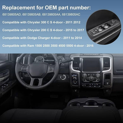 Solidspare Black Front Driver Side Window Switch 56046823AE For 2016-2018 Ram 1500 2500