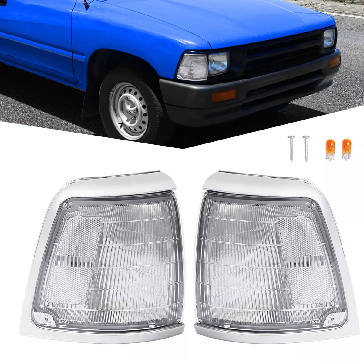 Solid Spare Pair Clear Lens Front Corner Lights Lamps For Toyota Pickup Truck 2WD 1992-1995