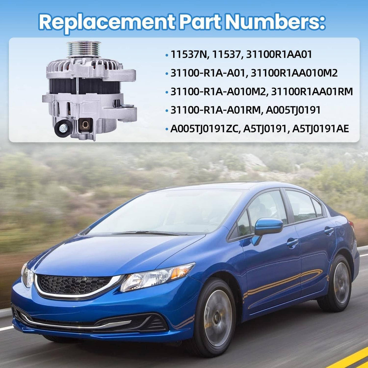 Solidspare 12V 95A CW Alternator For 2012-2015 Honda Civic 1.8L 2013-2015 Acura ILX 2.0L