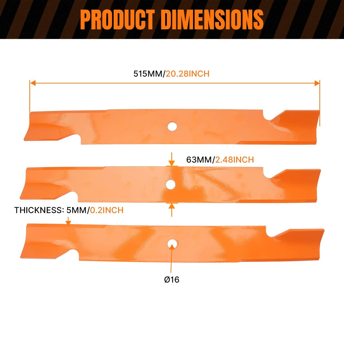Solidspare 3Pcs Deck Blades Fits for Hustler 60" Raptor SD Replaces 793794 794685 Orange