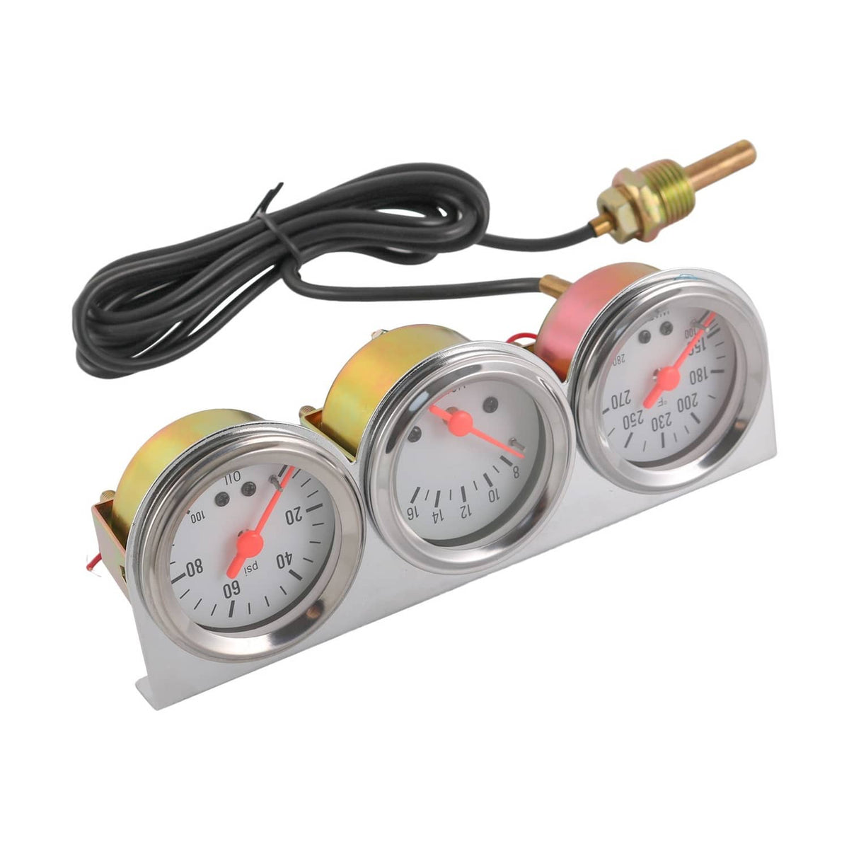 Solidspare Chrome 2'' 52mm Mechanical Triple Gauge Set Water Temp Oil Pressure Volt Meter