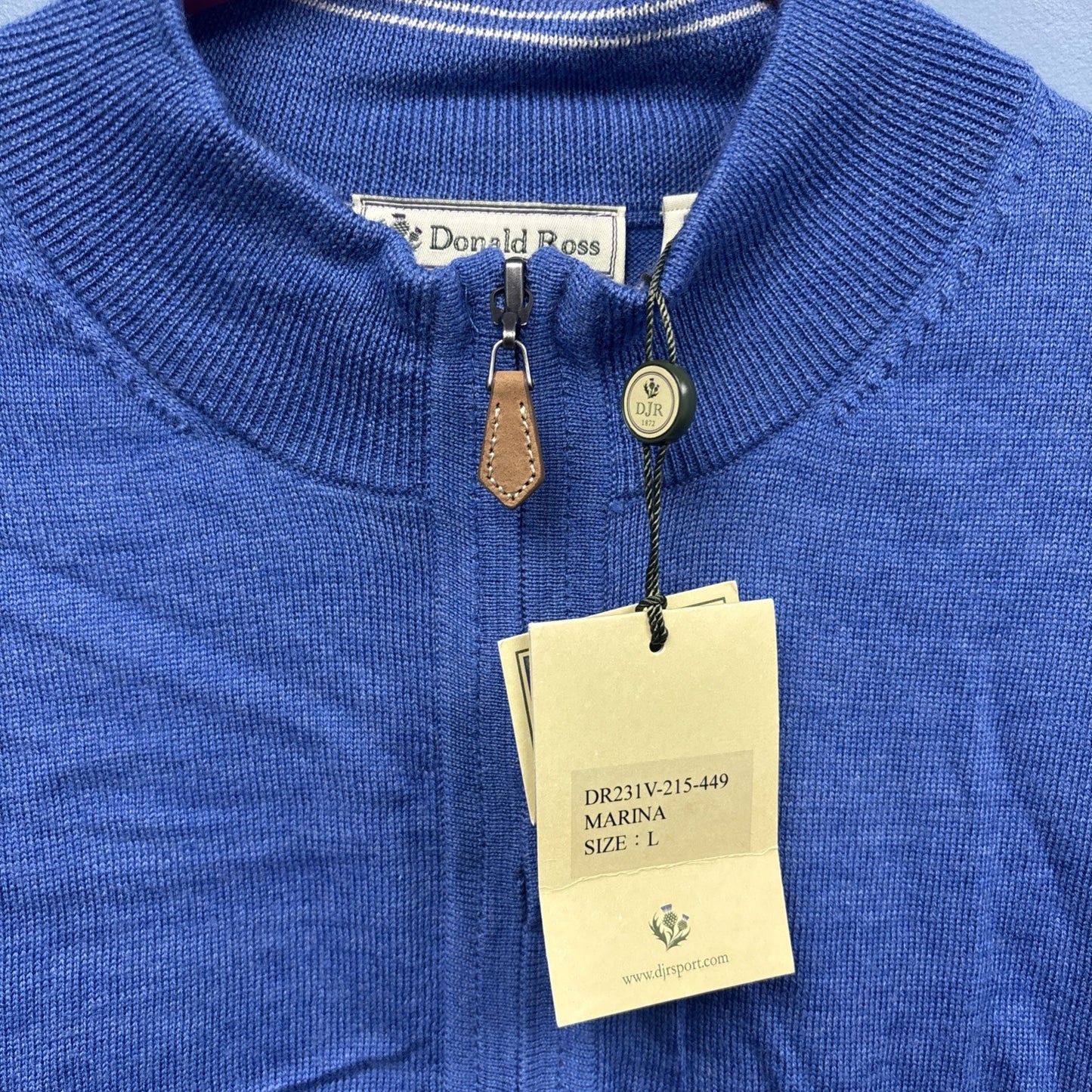 Men's L Donald Ross Sleeveless 1/4 Zip Vest Outerwear - Blue - 100 % Merino Wool