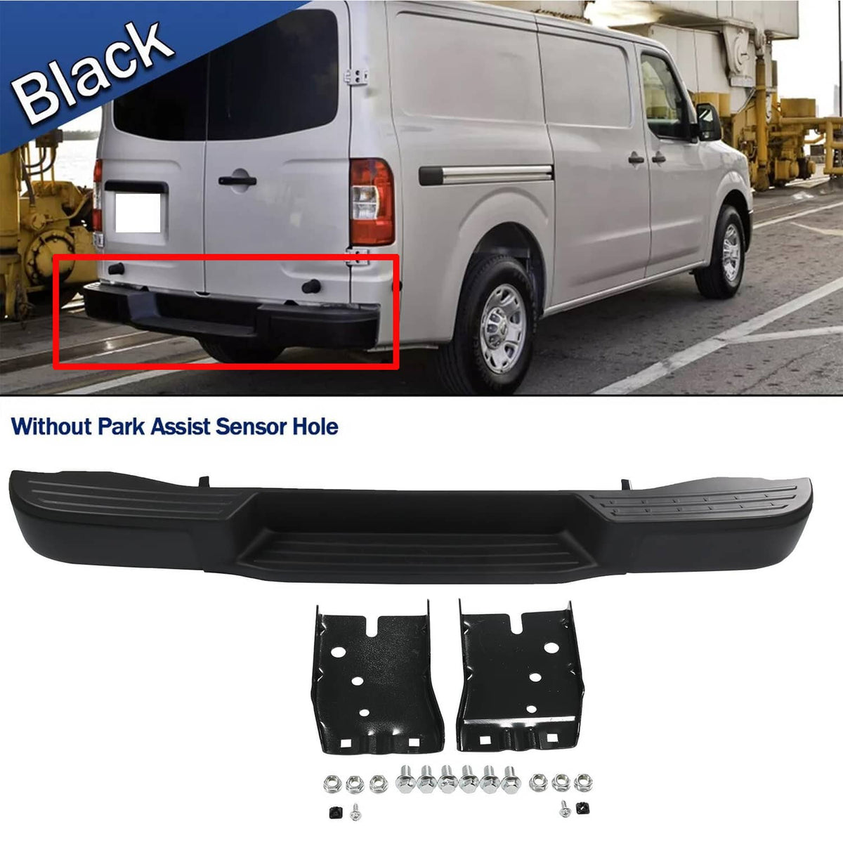 Solidspare Black Rear Step Bumper Assembly For Nissan NV1500 NV2500 NV3500 2012-2021 Steel
