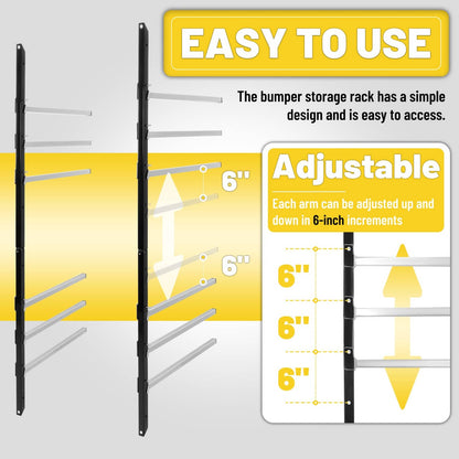 Solid Spare Wall Mounting Bumper Stand - Auto Body Paint Stand Rack w/ 6 Removable Arms