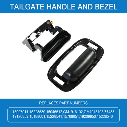 Solidspare New Tailgate Handle w/ Bezel & Clips Fits 1999-2007 Chevy Silverado GMC Sierra