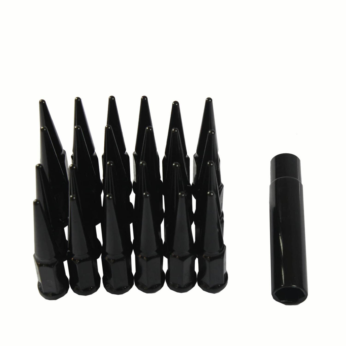 Solidspare 24PCS Spike Lug Nuts 14x1.5 Black For Chevy Silverado Tahoe 4.4" Tall with Key