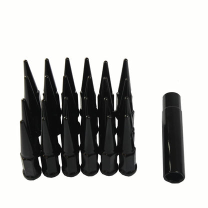 Solidspare 24PCS Spike Lug Nuts 14x1.5 Black For Chevy Silverado Tahoe 4.4" Tall with Key