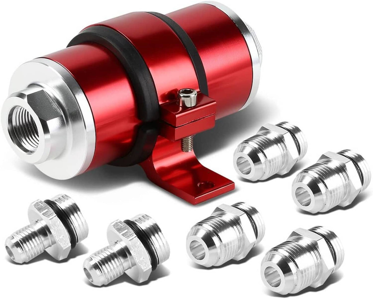 Solidspare Red 30 Micron Inline Fuel/Petrol Filter & Bracket Billet Aluminum An6/An8/An10