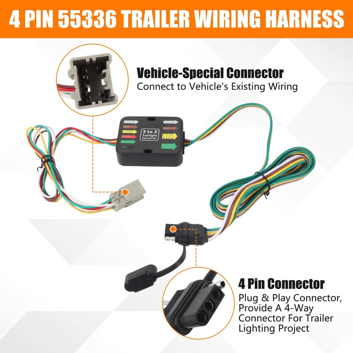 Solidspare Trailer Hitch Wiring Tow Harness 55336 For Honda Pilot 2003-2008 CR-V 1997-2006