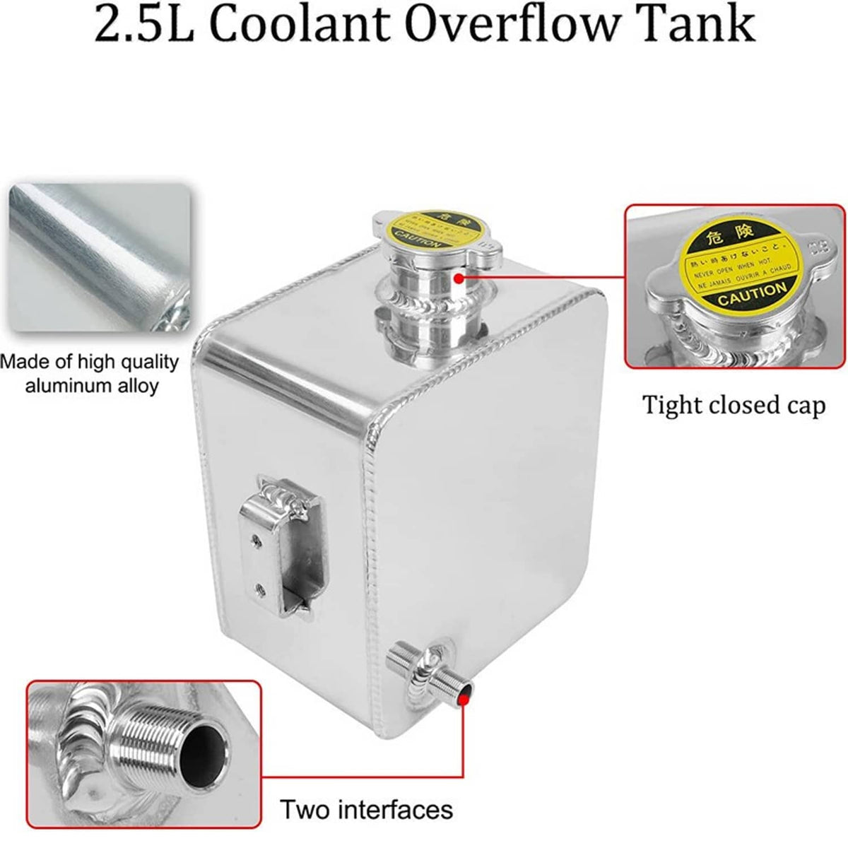 Solidspare Universal Car 2.5L Aluminum Water Coolant Radiator Overflow Recovery Tank Bottle