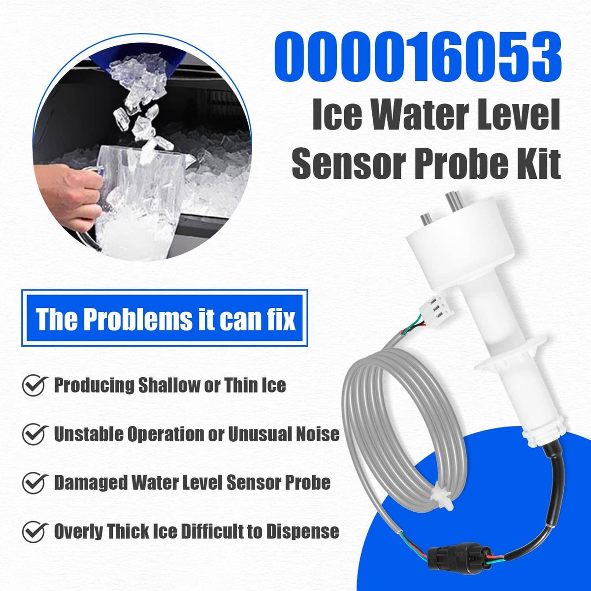 Solidspare 000016053 Ice Water Level Sensor Probe Kit with Harness for Manitowoc Ice Maker