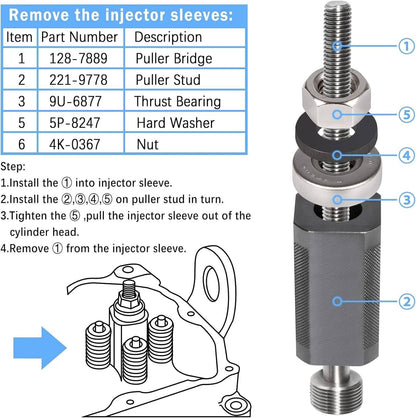 Solidspare Injector Sleeve Cup Remover Installer Tool Set 9U-6891 for CAT 3406E C10 C12 C15
