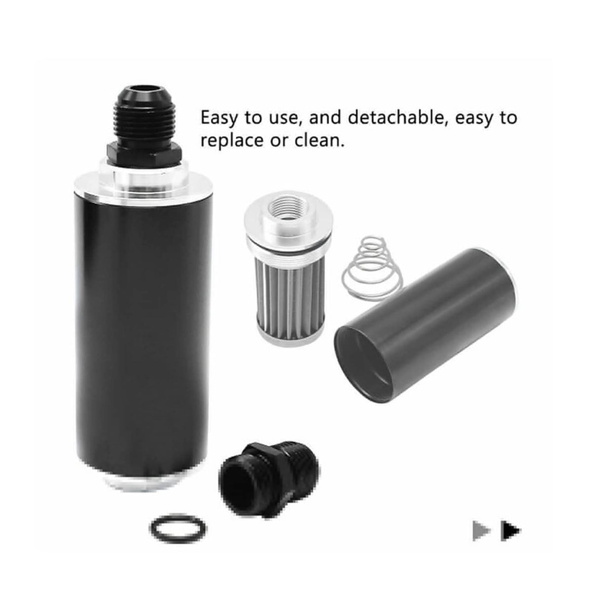 Solidspare Inline Fuel Filter 100 Micron with 6AN 8AN 10AN Adapter Universal Cleanable 58mm