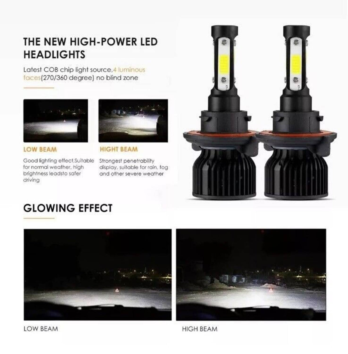Solidspare 4-Sides H13 9008 LED Headlight Bulb for 2004-2014 Ford F-150 High Low Beam 6000K