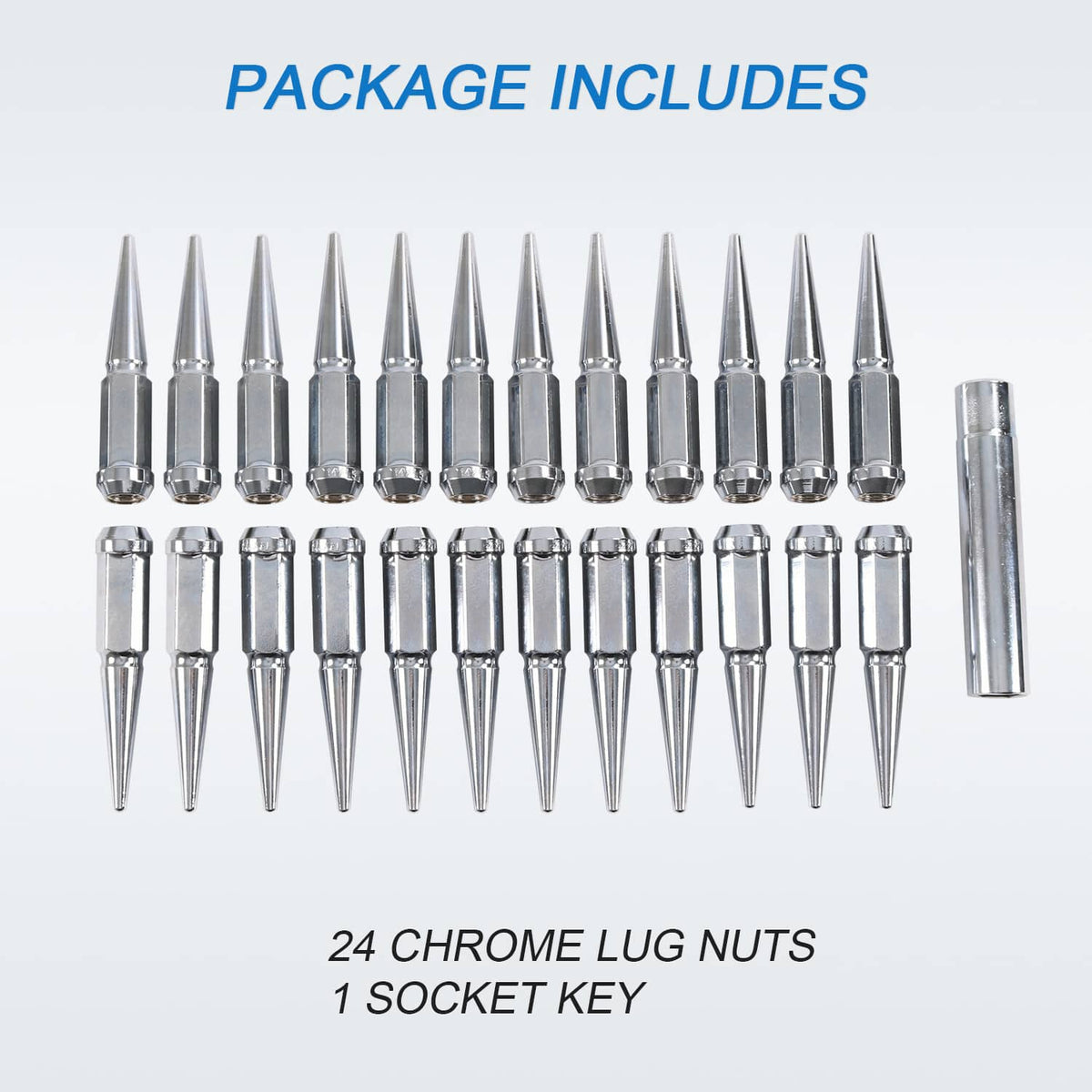 Solidspare 24 PCS M14x1.5 Spike Lug Nuts Chrome For Chevy Silverado Tahoe 4.4" Tall W/ Key