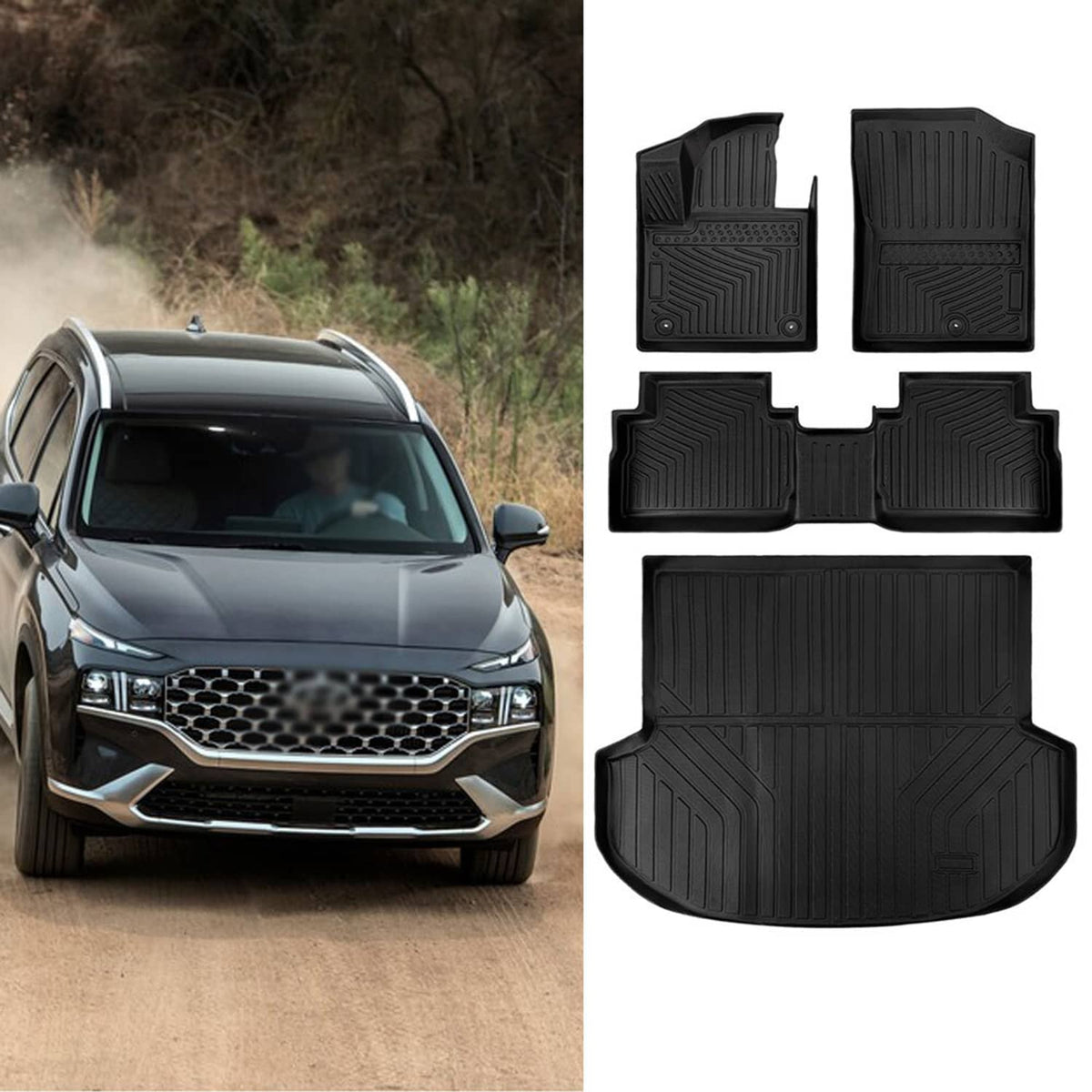 Solidspare Waterproof Front and Rear Floor Mats Fit for Hyundai Santa Fe 5 Seat 2021-2023