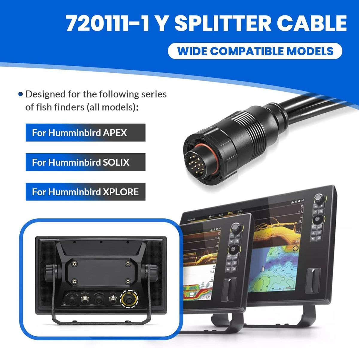 Solidspare 14 M ID SIDB Y Splitter Cable 720111-1 for Humminbird SOLIX/APEX/XPLORE 30-Inch