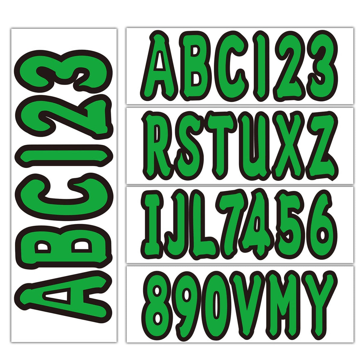 Solid Spare Set of 4 3" Boat registration decals A-Z Letters and 0-9 Numbers Green
