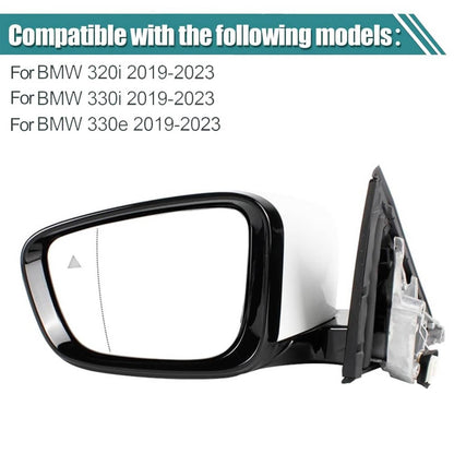 Solidspare Left Driver Side Mirror With Blind Spot White For 2019-2023 BMW 320i 330i 330e