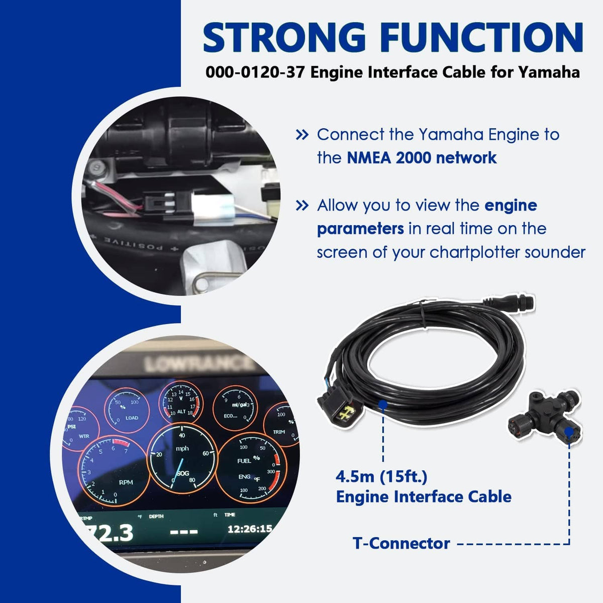 Solidspare 000-0120-37 Engine Interface Cable NMEA 2000 & "T" For Yamaha Outboard 2006-2023