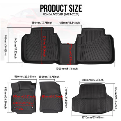 Solidspare 4Pcs Floor Mats + Cargo Liner Full Set for 2023 2024 2025 Honda Accord & Hybrid