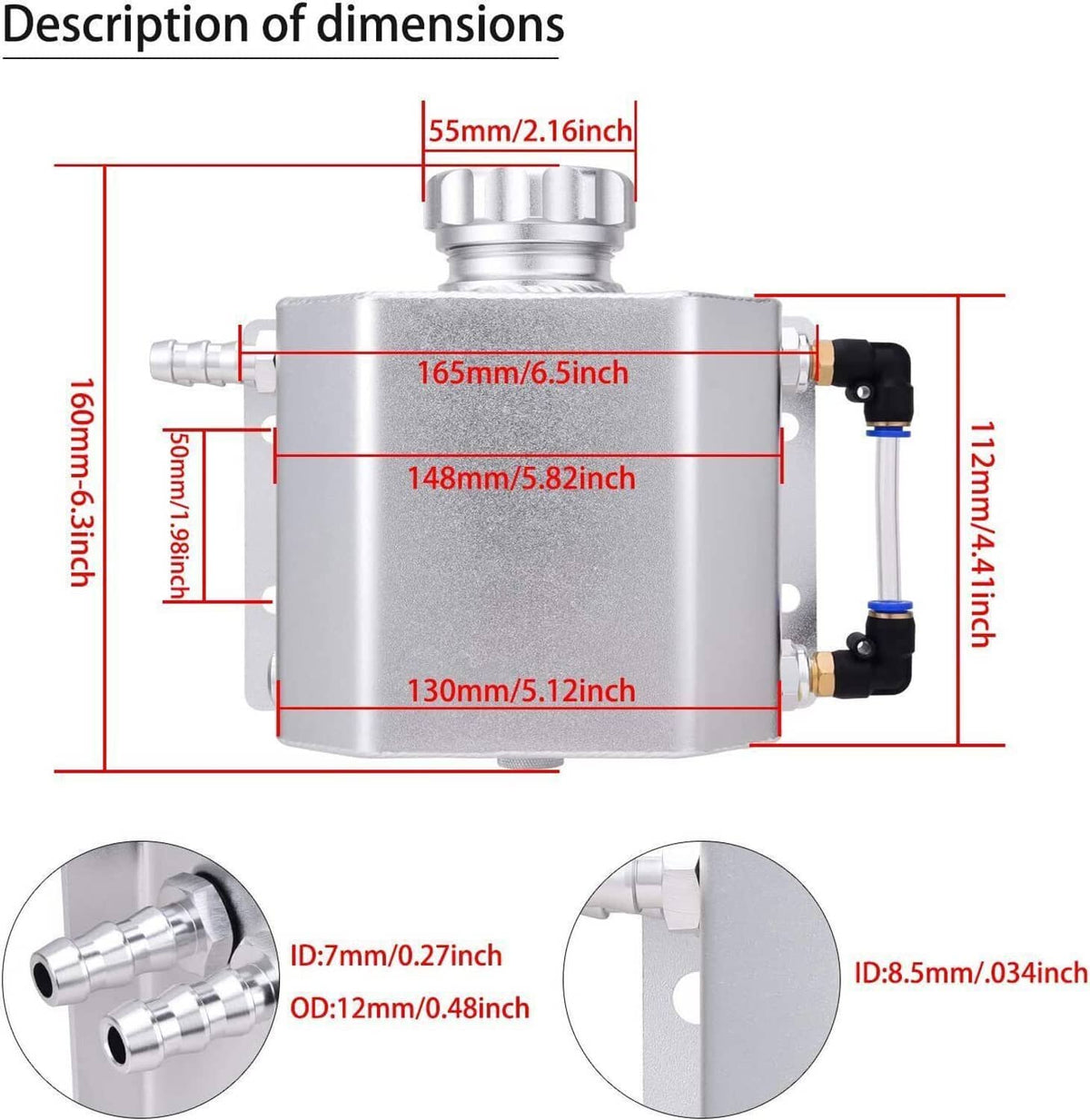 Solidspare Universal 1L Aluminum Radiator Coolant Overflow Bottle Recovery Water Tank