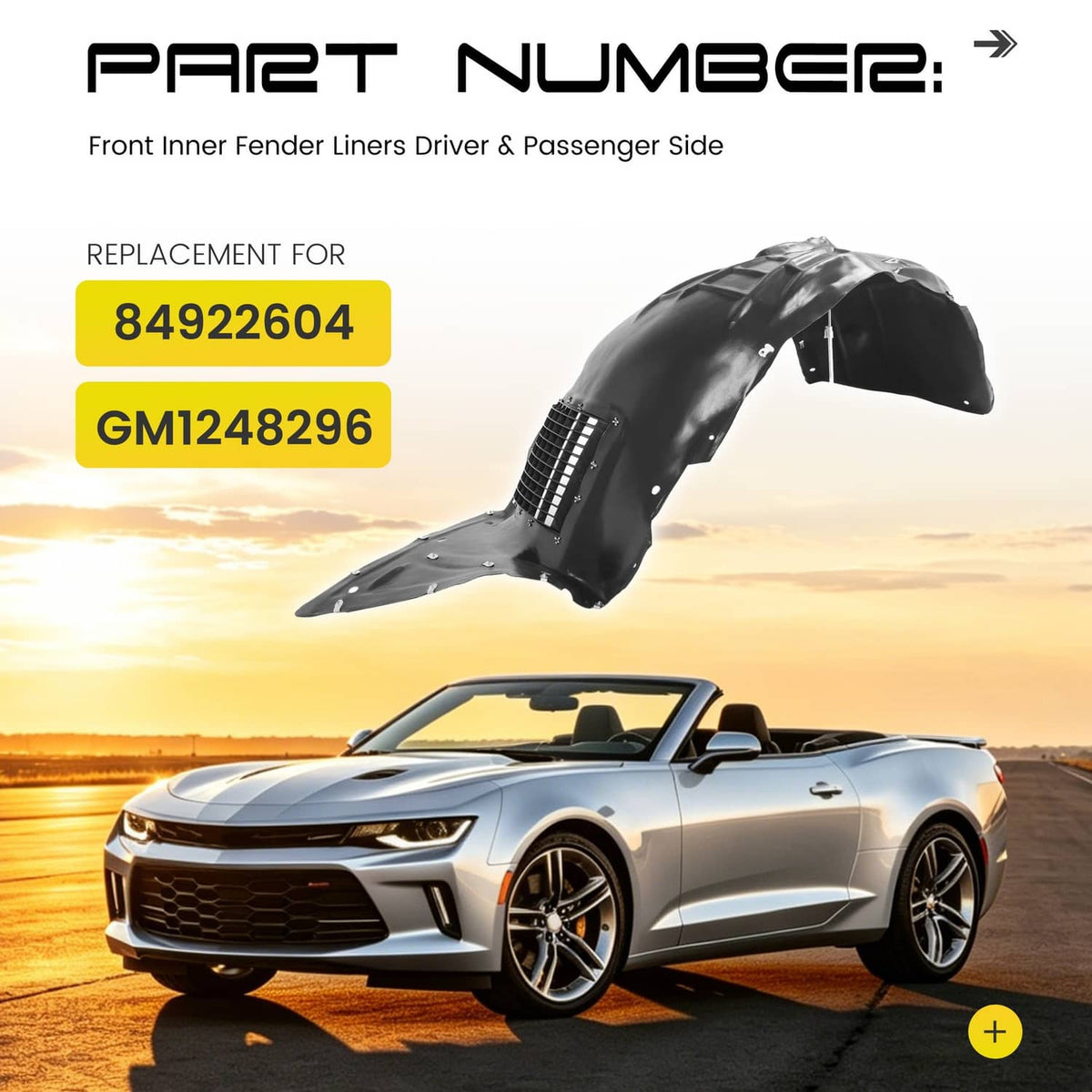 Solid Spare Driver Side Front Inner Fender Liner For 2016-2022 Chevrolet Camaro #84922604
