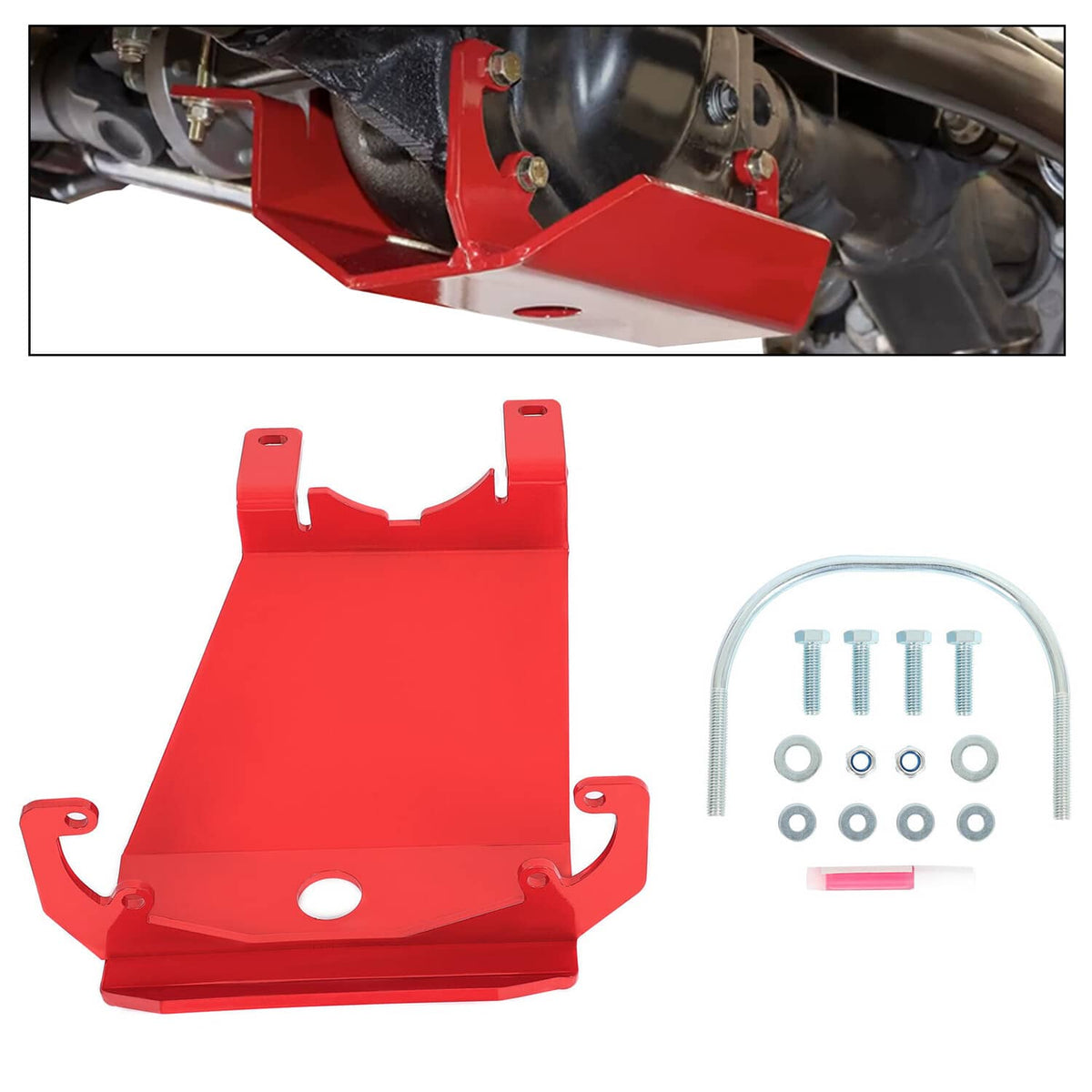 Solid Spare Front Skid Plate Red Steel For Jeep Wrangler 2018-23 / Gladiator 2020-23 RS62116