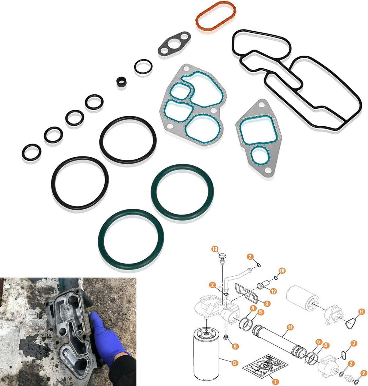 Solid Spare Oil Cooler Mounting Gasket Kit for International 1993-1997 DT466E 1823182C95