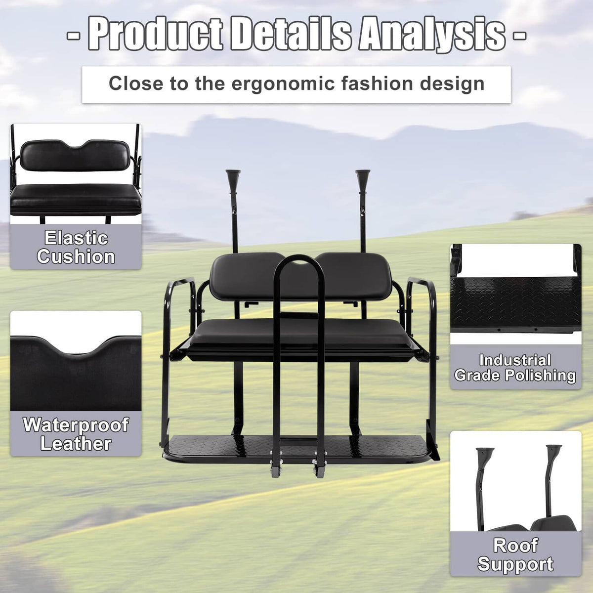 Solidspare Rear Flip Seat Back Seat Kit For Club Car PRECEDENT/TEMPO Golf Cart w/ Grab Bar