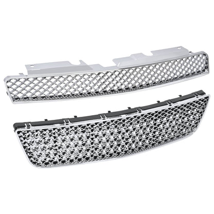 Solid Spare For 06-16 Chevy Impala/Limited Chrome Mesh Style Front Upper+Lower Bumper Grille