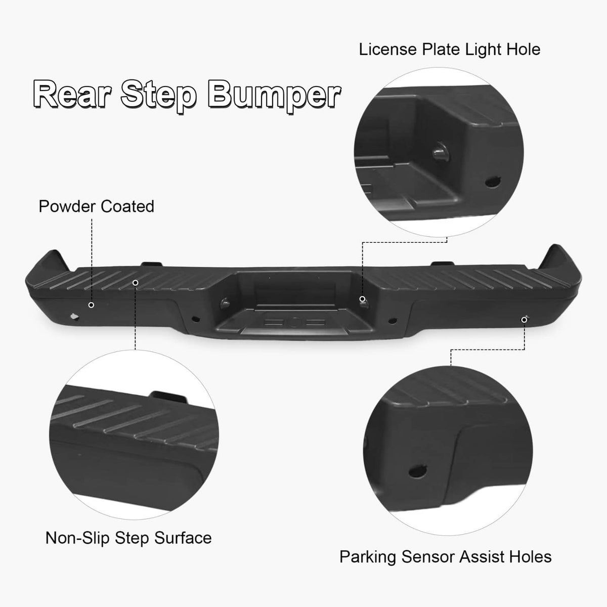 Solidspare Rear Step Bumper For Ford F-150 F150 2009-2014 with Parking Sensor Holes Black